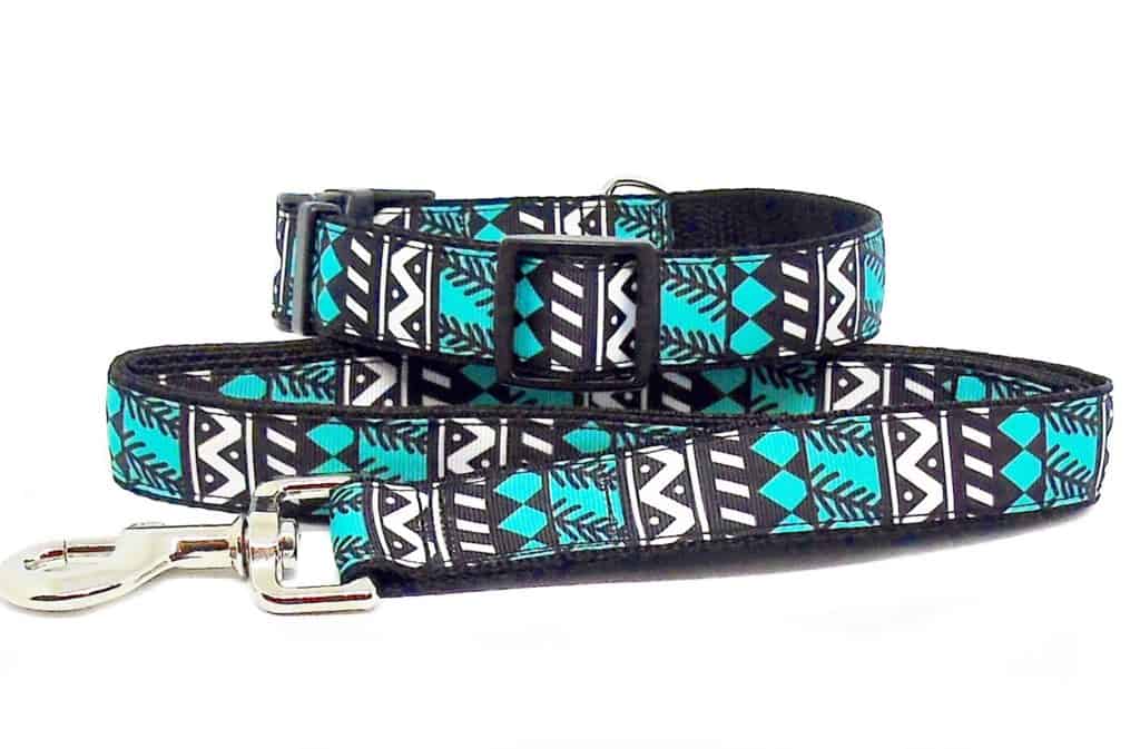 blue aztec collar and lead