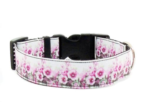 pink and white floral dog collar
