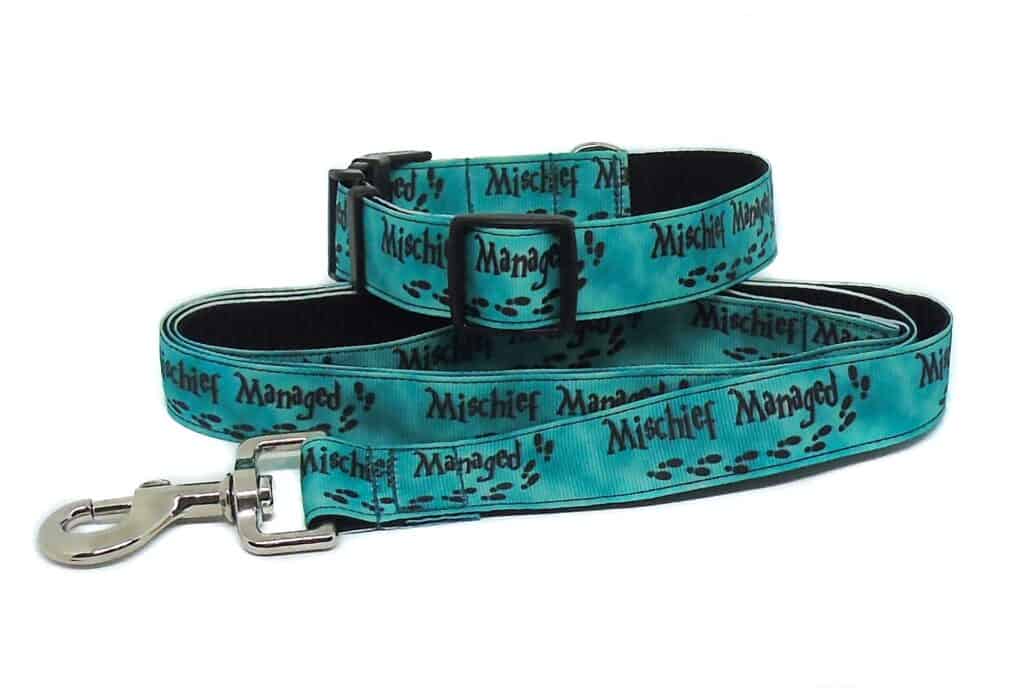 green mischief collar and lead set