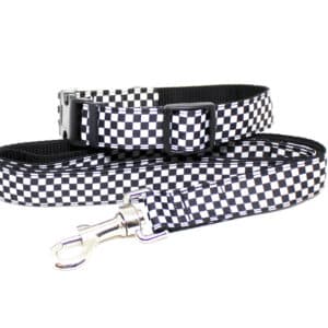 black and white collar and lead set