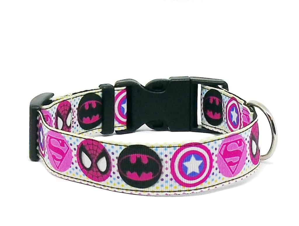 pink superhero dog collar