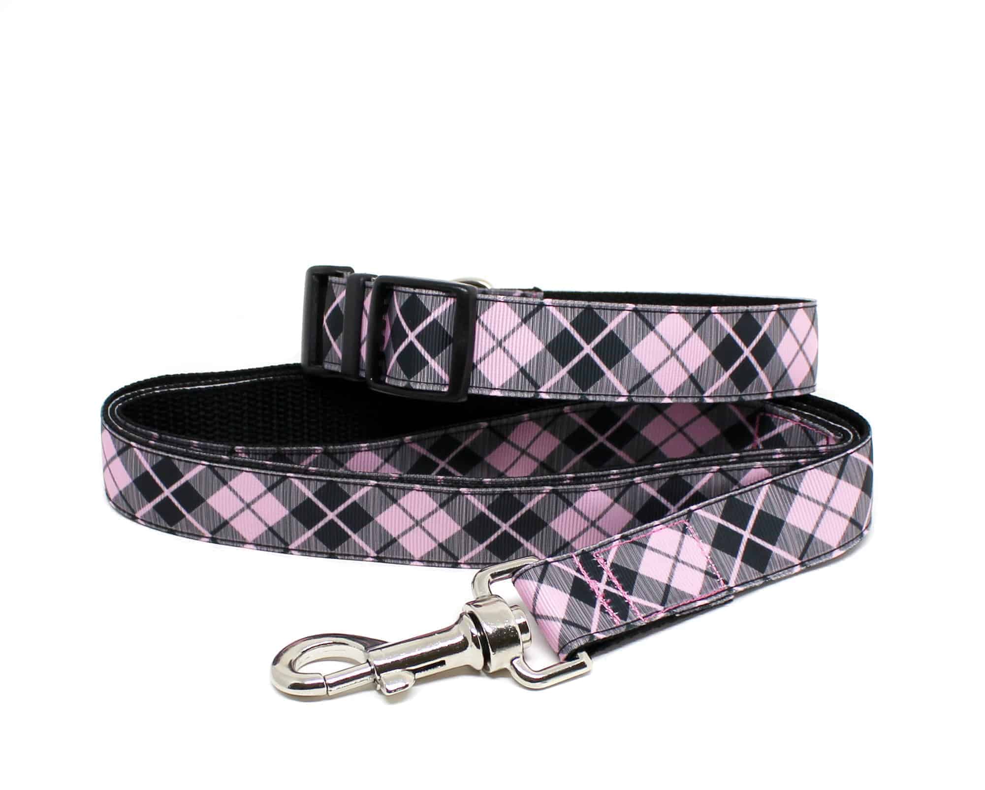 pink tartan collar and lead set